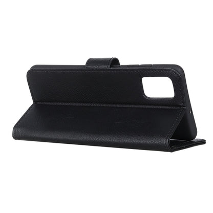 Black cowhide-texture leather flip case with top opening and secure fold