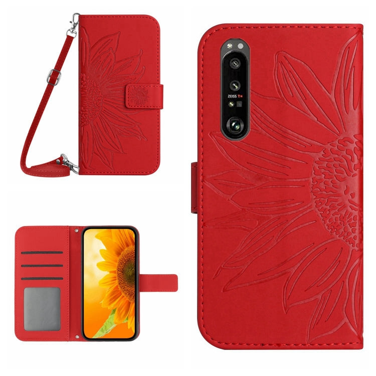 Skin Feel Sun Flower Pattern Flip Leather Phone Case with Lanyard, For Sony Xperia 1 III, For Sony Xperia 1 IV, For Sony Xperia 5 III, For Sony Xperia 5 IV, For Sony Xperia 10 III/10 III Lite, For Sony Xperia 10 IV, For Sony Xperia ACE II              ...