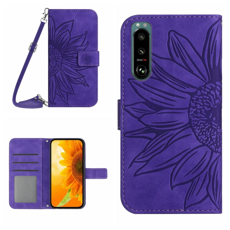 Skin Feel Sun Flower Pattern Flip Leather Phone Case with Lanyard, For Sony Xperia 1 III, For Sony Xperia 1 IV, For Sony Xperia 5 III, For Sony Xperia 5 IV, For Sony Xperia 10 III/10 III Lite, For Sony Xperia 10 IV, For Sony Xperia ACE II              ...