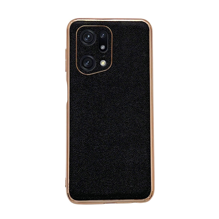 Genuine leather phone case with camera cutout, textured black finish and raised protective edge