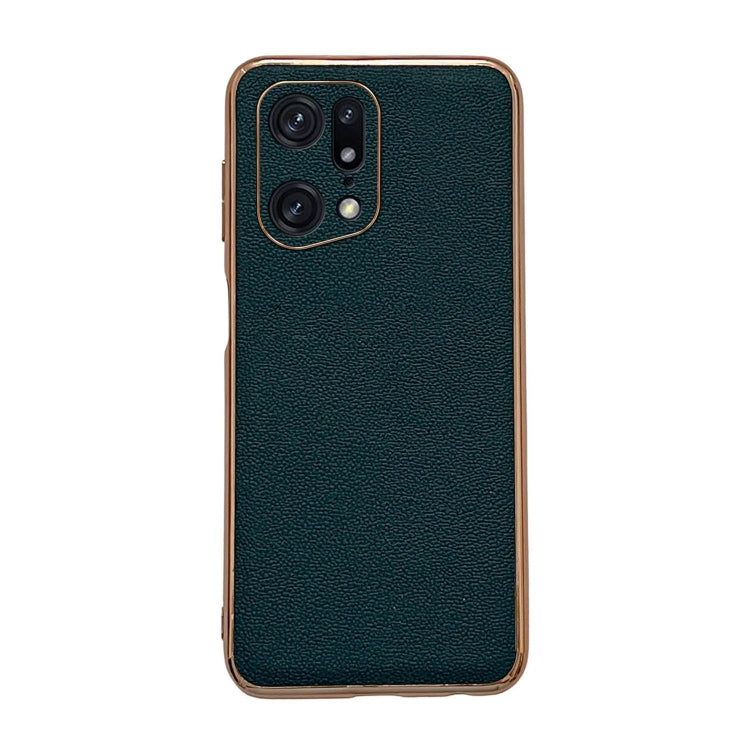 Dark green leather phone case with textured finish and camera cutouts