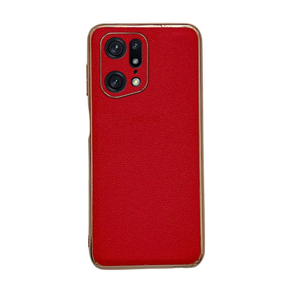 Genuine leather phone case with camera cutout, red textured finish and raised protective edge