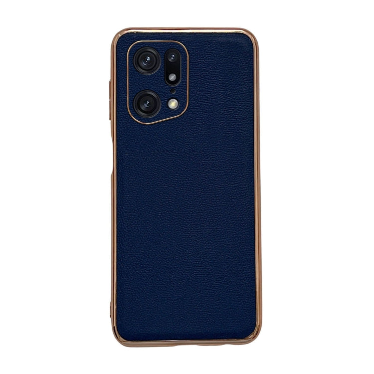 Genuine leather phone case with camera cutout, textured dark blue finish and raised edges