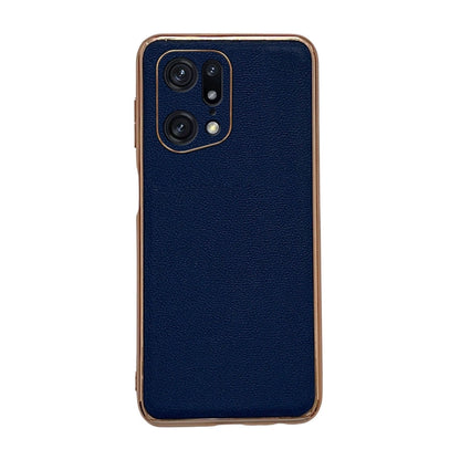Genuine leather phone case with camera cutout, textured dark blue finish and raised edges