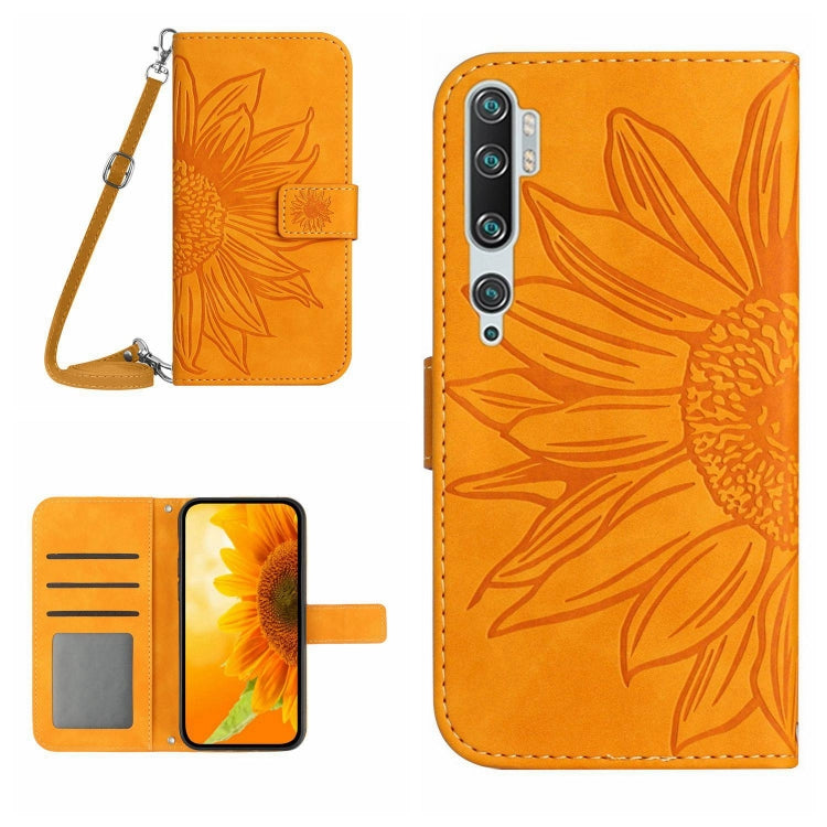 Sunflower patterned flip leather phone case with lanyard, orange with card slot