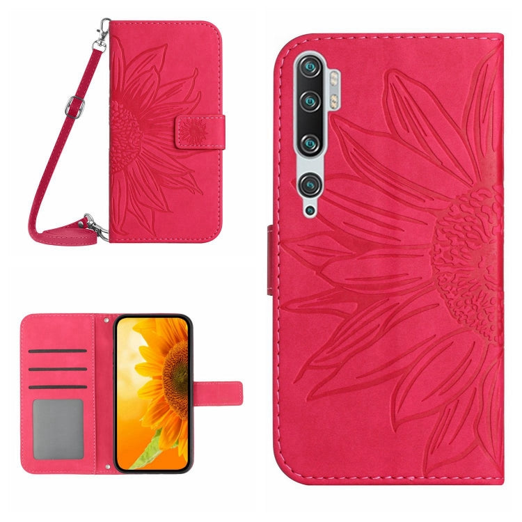 Sunflower patterned flip leather phone case with lanyard, pink with card slot