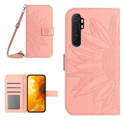 Sunflower patterned flip leather phone case with lanyard, light pink with card slot