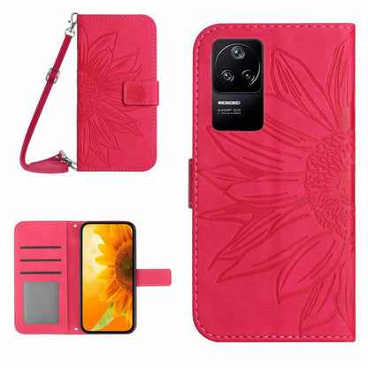 Pink flip leather phone case with sunflower pattern, card slot and wrist lanyard
