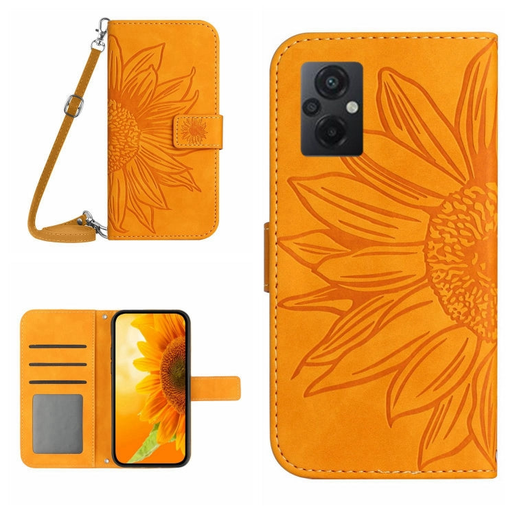 Orange sunflower flip leather phone case with lanyard, card slots, magnetic flap.