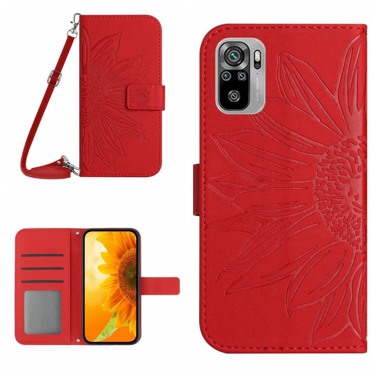Red sunflower flip leather phone case with lanyard, card slots, magnetic flap.