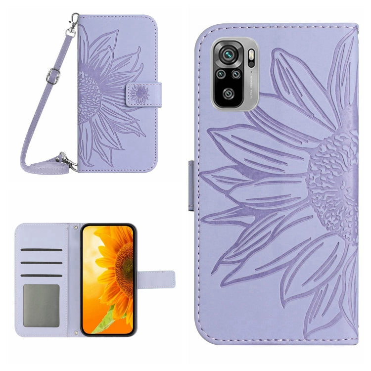 Light purple sunflower flip leather phone case with lanyard, card slots, magnetic flap.
