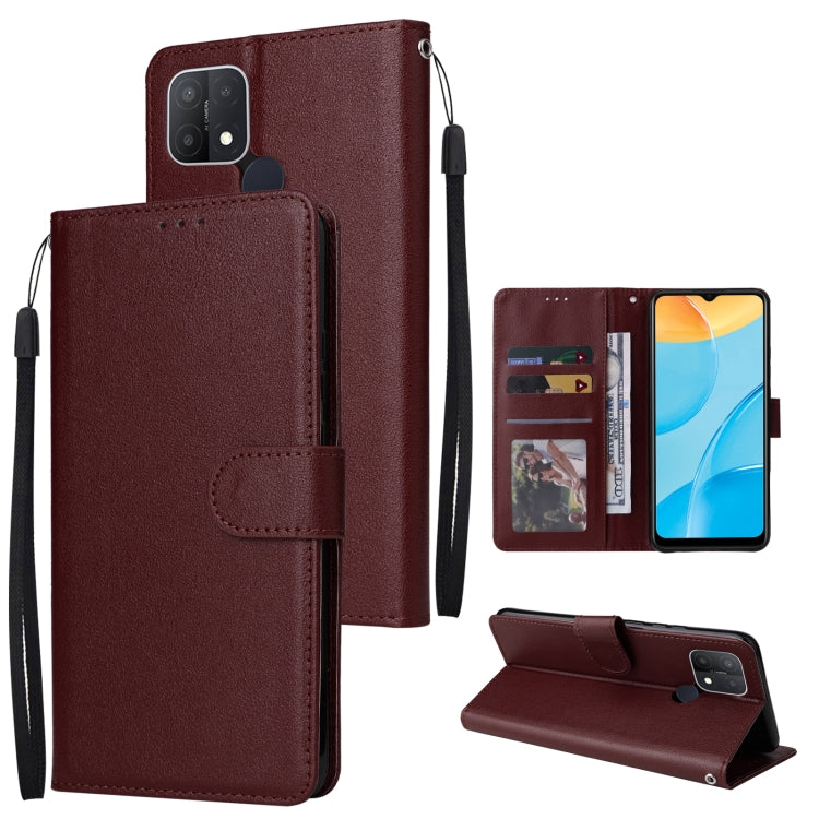Wine red leather horizontal flip phone case with three card slots and wrist strap
