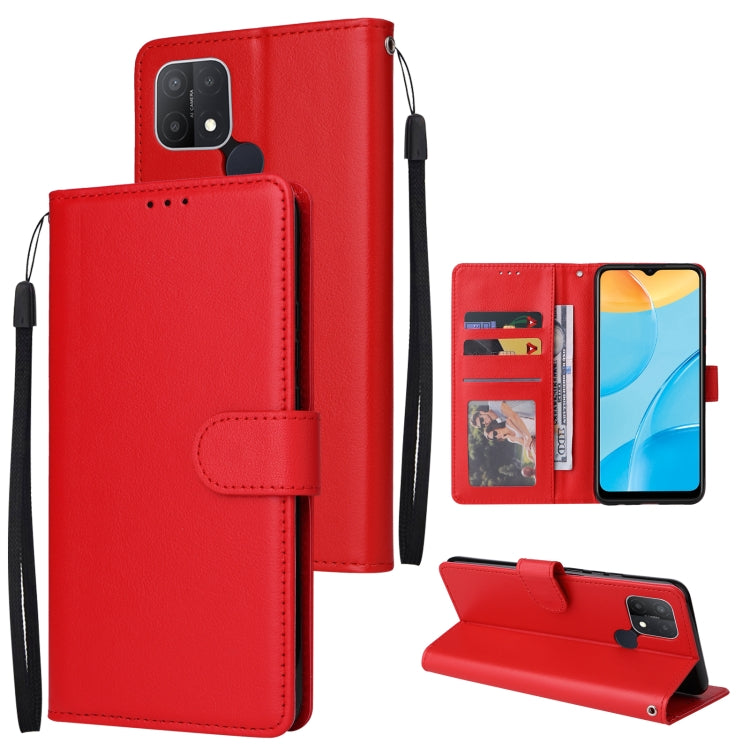 Red horizontal flip leather phone case with 3 card slots and kickstand