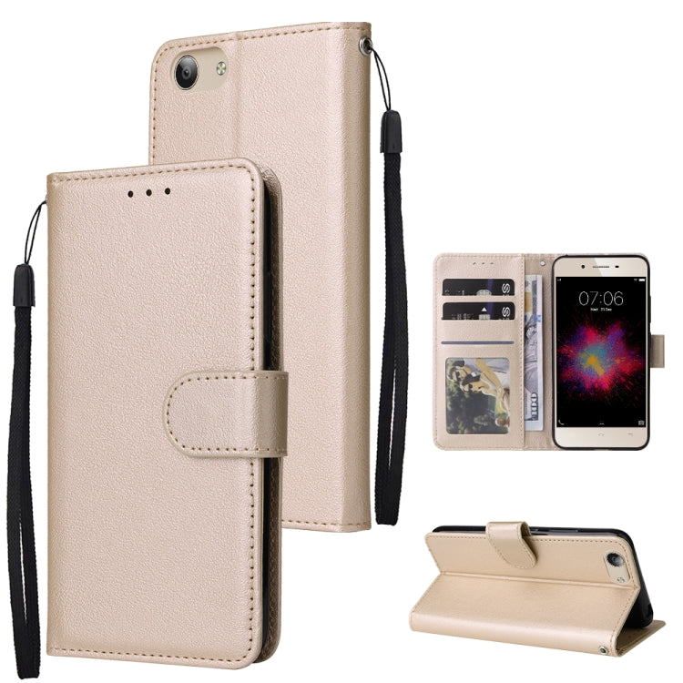Beige leather flip phone case with three card slots and wrist strap, includes stand