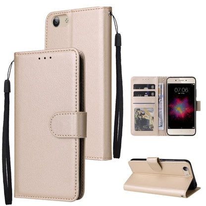 Beige leather flip phone case with three card slots and wrist strap, includes stand