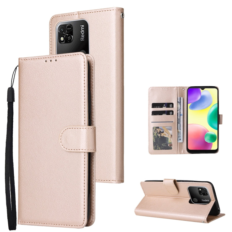 Beige leather flip phone case with three card slots and side wrist strap