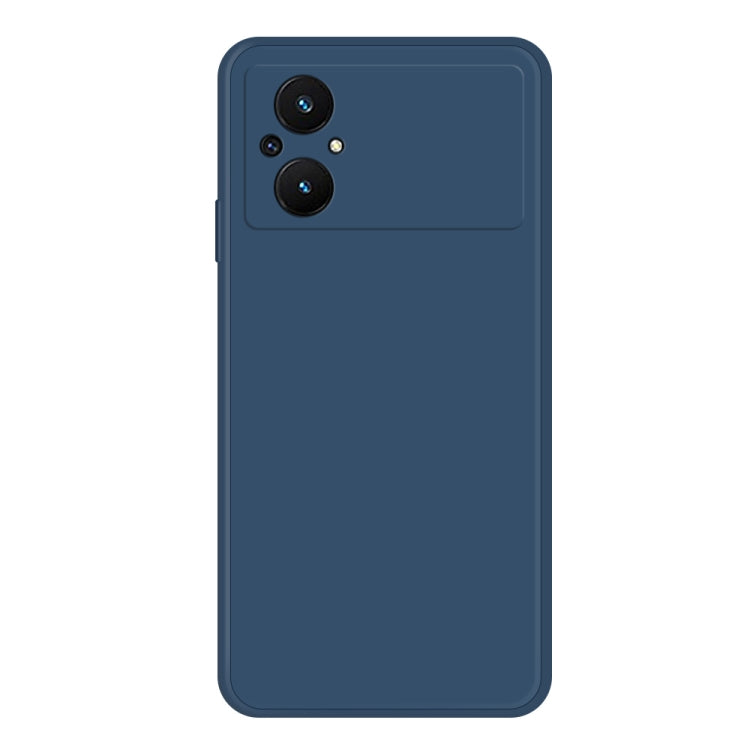Blue liquid silicone phone case with dual camera cutouts on back
