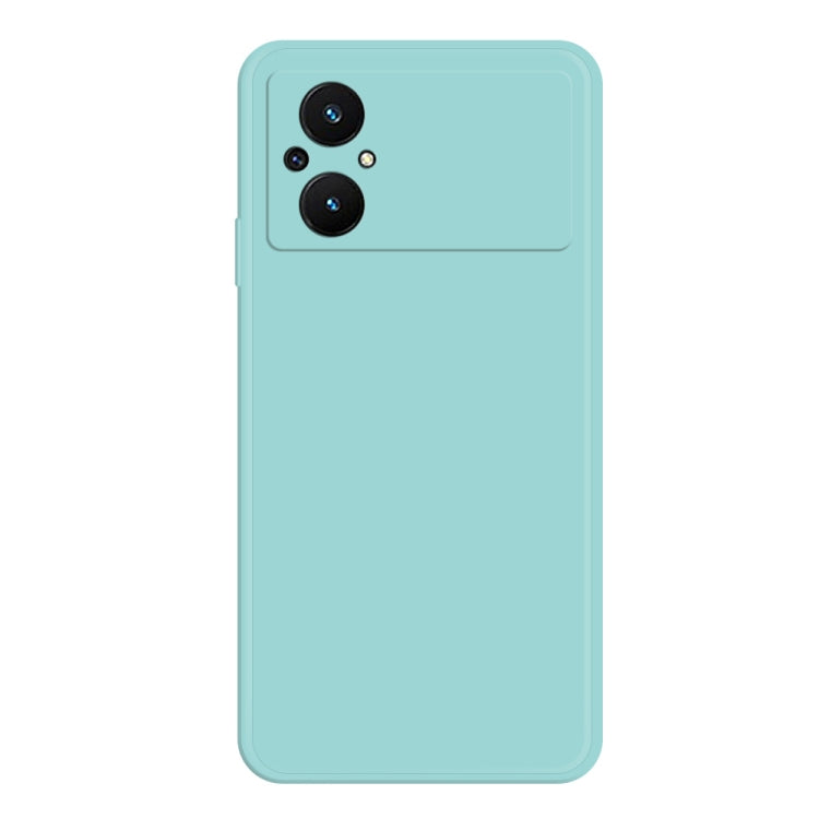 Sky blue liquid silicone phone case with dual camera cutouts on back