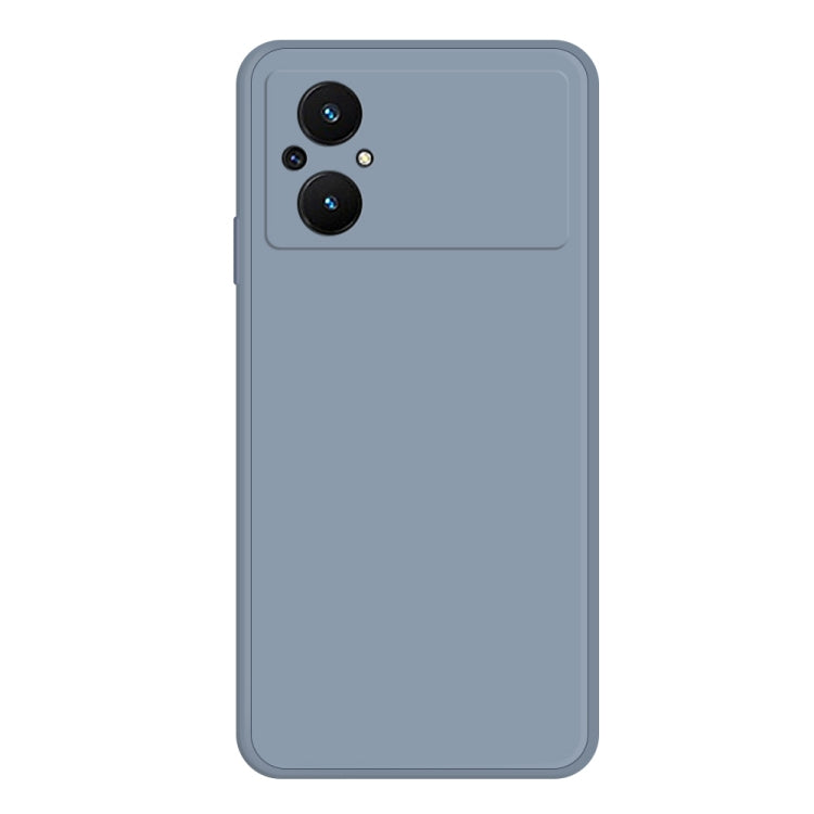 Grey liquid silicone phone case with dual camera cutouts on back