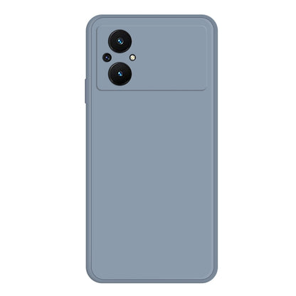 Grey liquid silicone phone case with dual camera cutouts on back