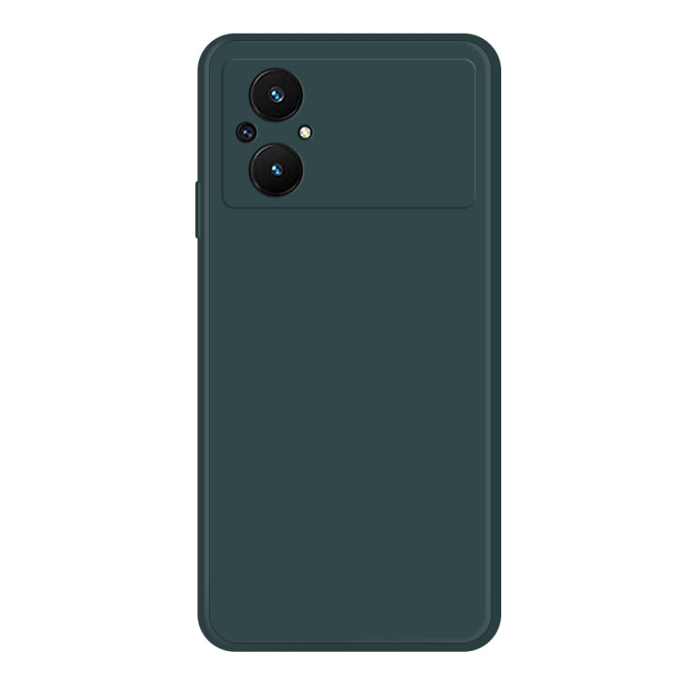 Dark green liquid silicone phone case with dual camera cutouts on back