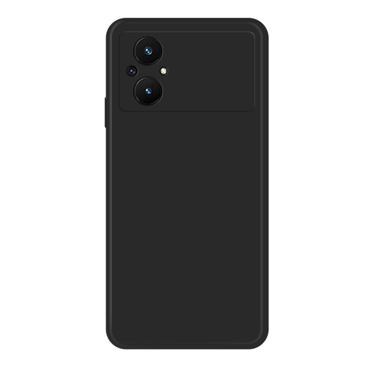 Black liquid silicone phone case with dual camera cutouts on back