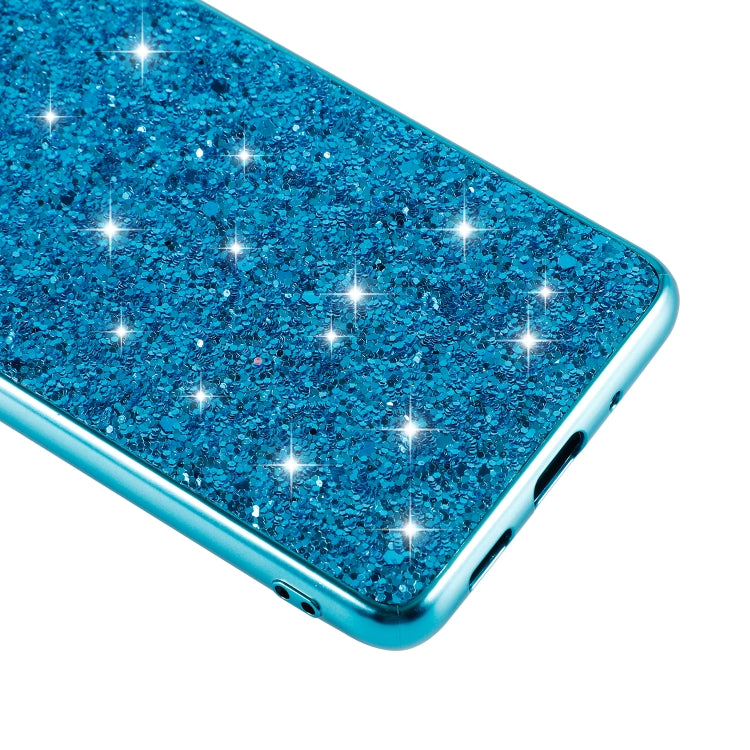 Blue glitter TPU phone case side with port and button openings