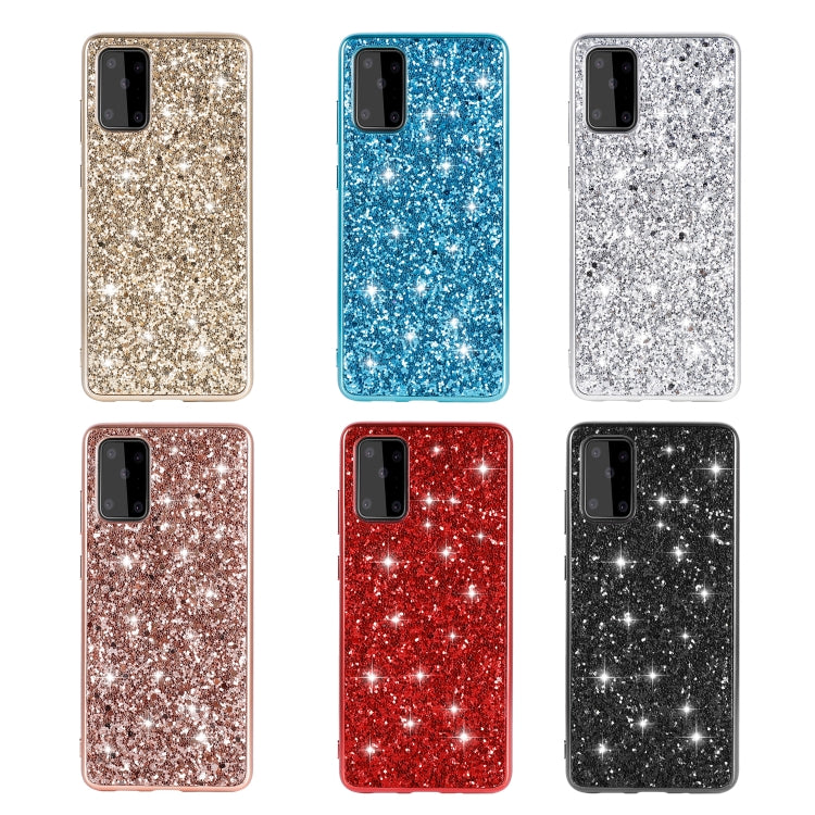 Glitter TPU phone cases assortment in gold, blue, silver, rose gold, red, and black