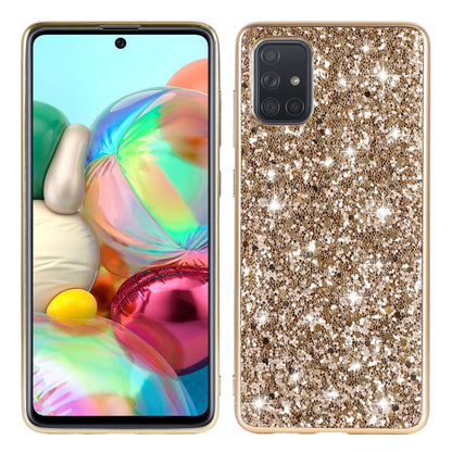 Gold glitter TPU protective phone case with camera opening and glossy trim