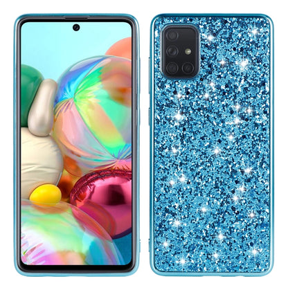 Blue glitter TPU protective phone case, full back showing camera cutout
