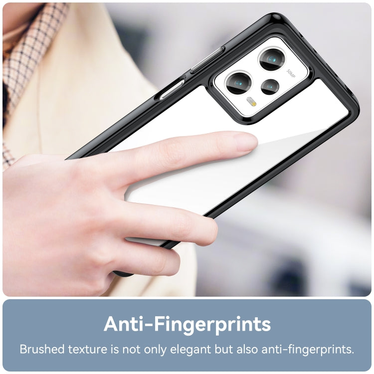 Black phone case with clear back panel and camera cutouts, held in a hand