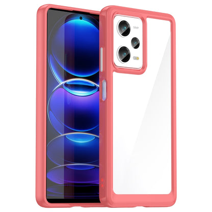 Red phone case with clear back panel and dual camera cutouts for Xiaomi Redmi Note 12 Pro 5G