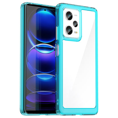 Transparent blue phone case with clear back and dual camera cutouts for Xiaomi Redmi Note 12 Pro 5G