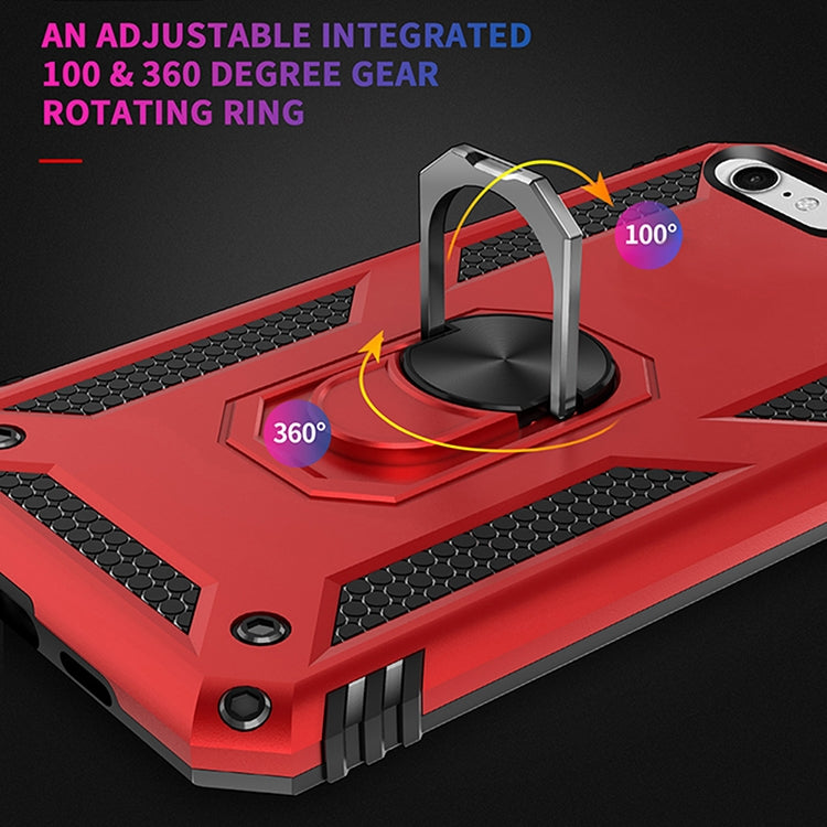 Red protective phone case showing adjustable 360-degree rotating ring design