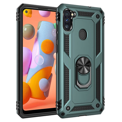 Shockproof phone case in dark teal with rotating ring holder and rugged bumper