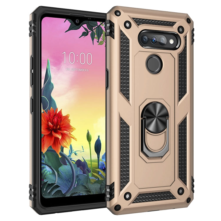 Shockproof phone case with 360 rotating ring holder, tan and black TPU+PC armor