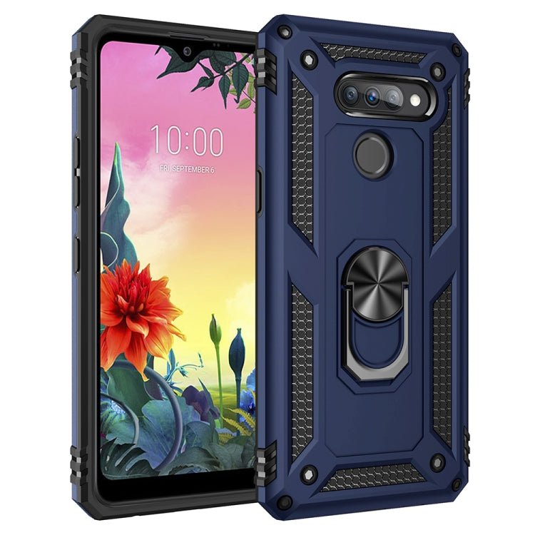 Shockproof phone case with 360 rotating ring holder, dark blue and black TPU+PC