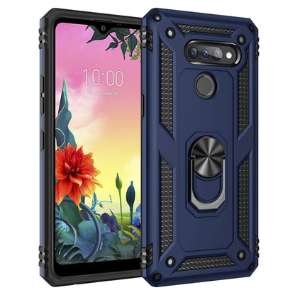 Shockproof phone case with 360 rotating ring holder, dark blue and black TPU+PC