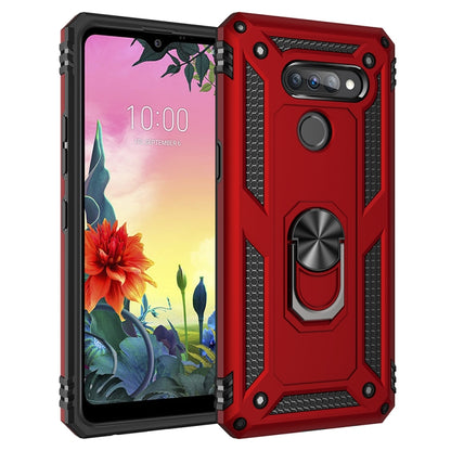 Shockproof phone case with 360 rotating ring holder, red and black TPU+PC armor