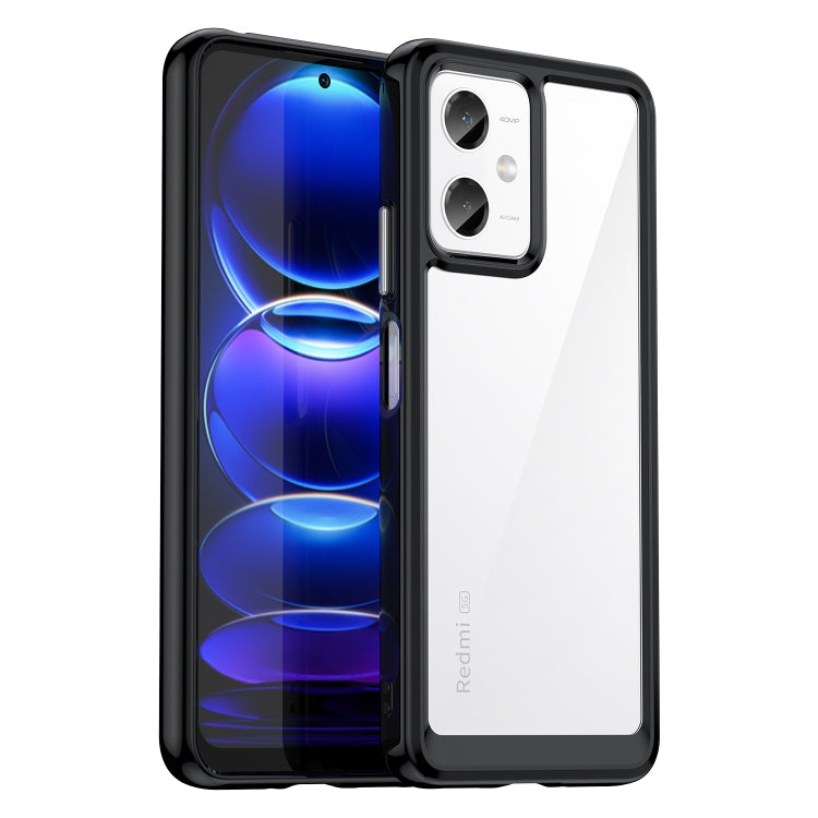 Black acrylic TPU phone case with dual camera cutouts for Xiaomi Redmi Note 12