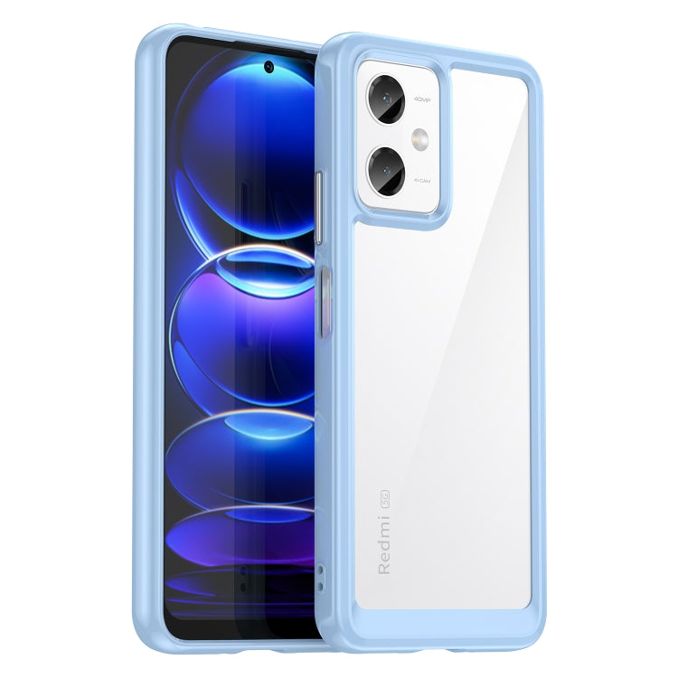 Light blue acrylic TPU phone case with dual camera cutouts for Xiaomi Redmi Note 12
