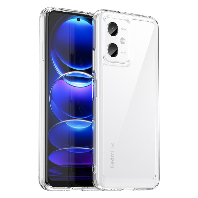 Clear TPU phone case with acrylic back, raised corners, cutouts for dual cameras and buttons