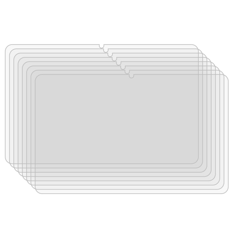 25-pack tempered glass film stack for tablet screen, rounded rectangular sheets