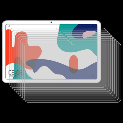 Tablet tempered glass protector set with layered films behind the screen