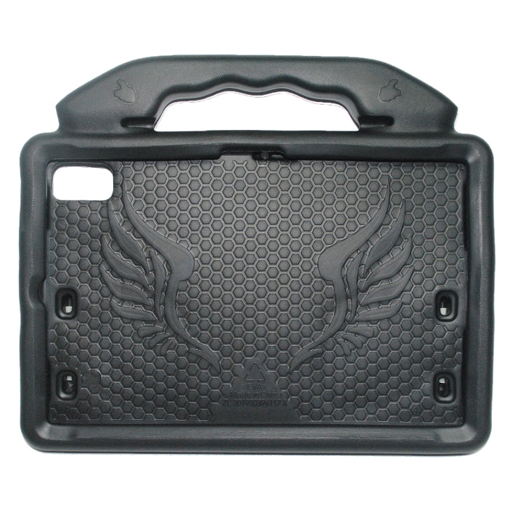 Children tablet protective case back in dark gray/black with textured honeycomb pattern