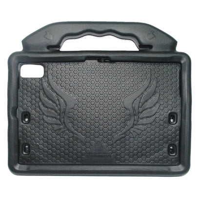 Children tablet protective case back in dark gray/black with textured honeycomb pattern