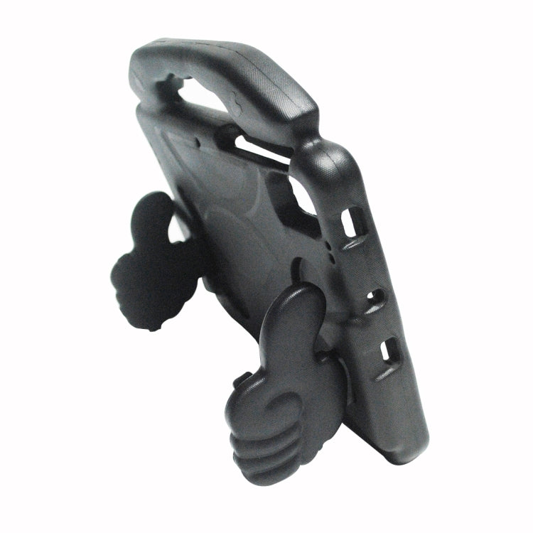 Children tablet protective case in dark gray/black with side grip and stand arms