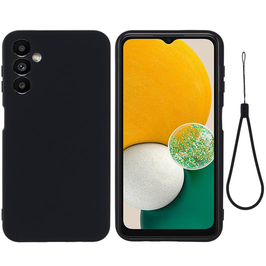 Black liquid silicone phone case with lanyard, full coverage and camera cutouts