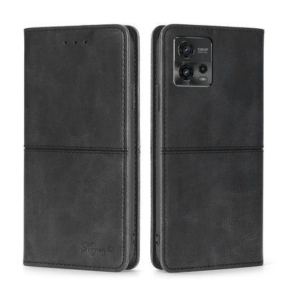 Black magnetic cow leather phone wallet case with flip cover and camera cutout
