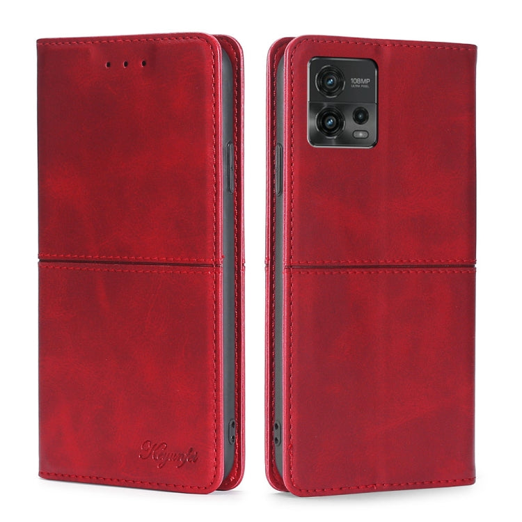 Red magnetic cow leather phone wallet case with flip cover and camera cutout
